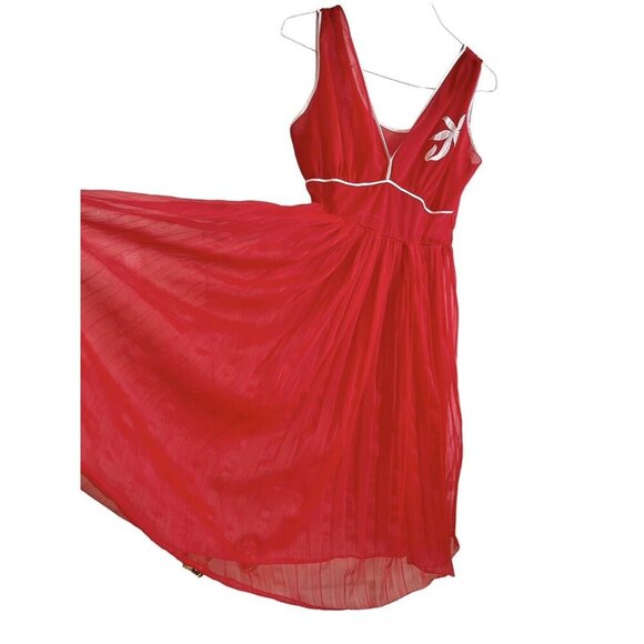 CHARMODE Red Sissy Negligee Nightgown Mid Length sheer pleated accordian Dress - Picture 2 of 14